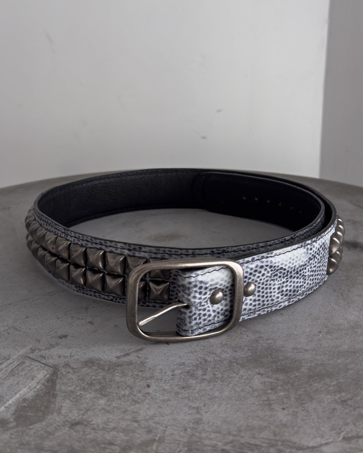 Snakeskin Print Studded Belt