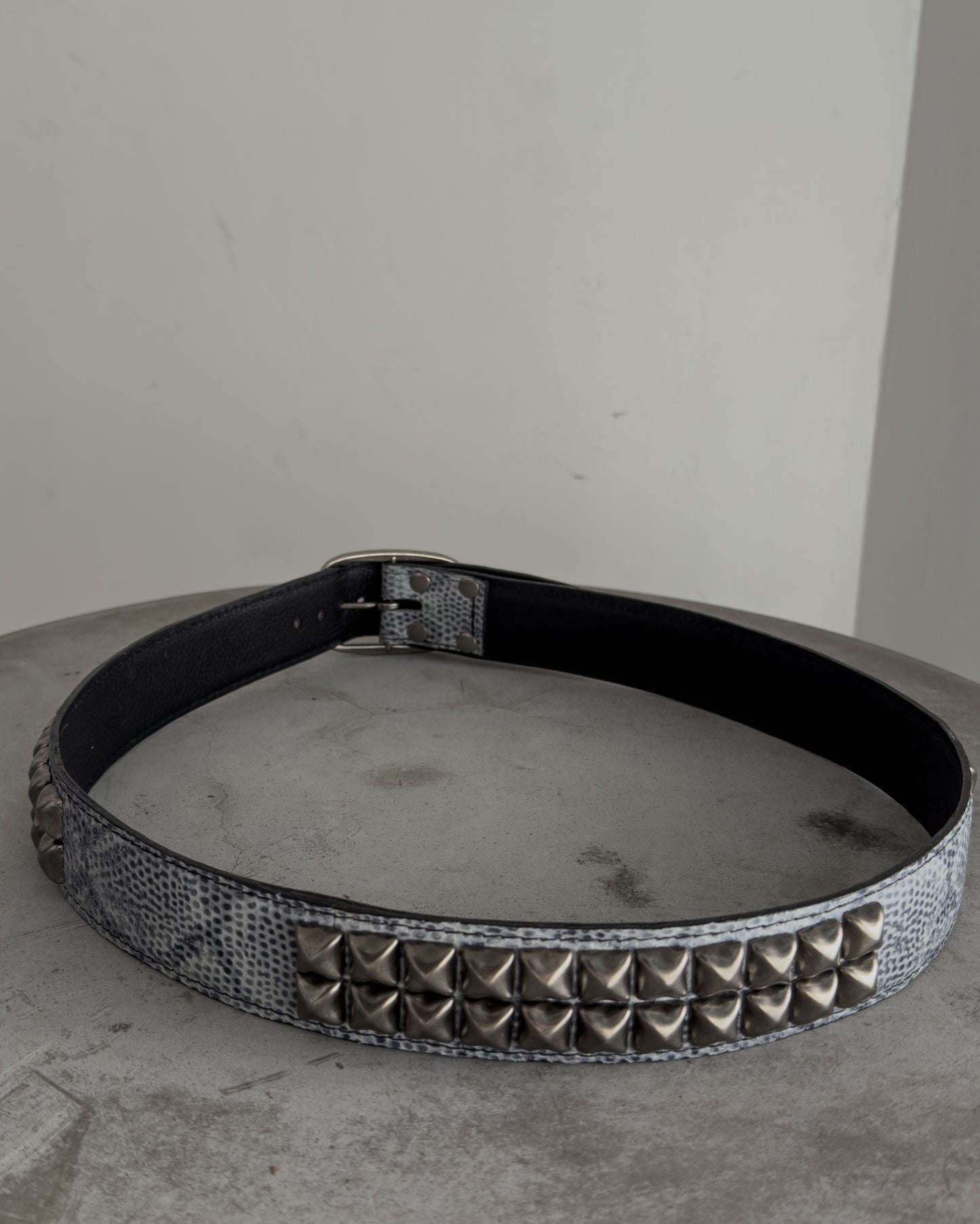 Snakeskin Print Studded Belt