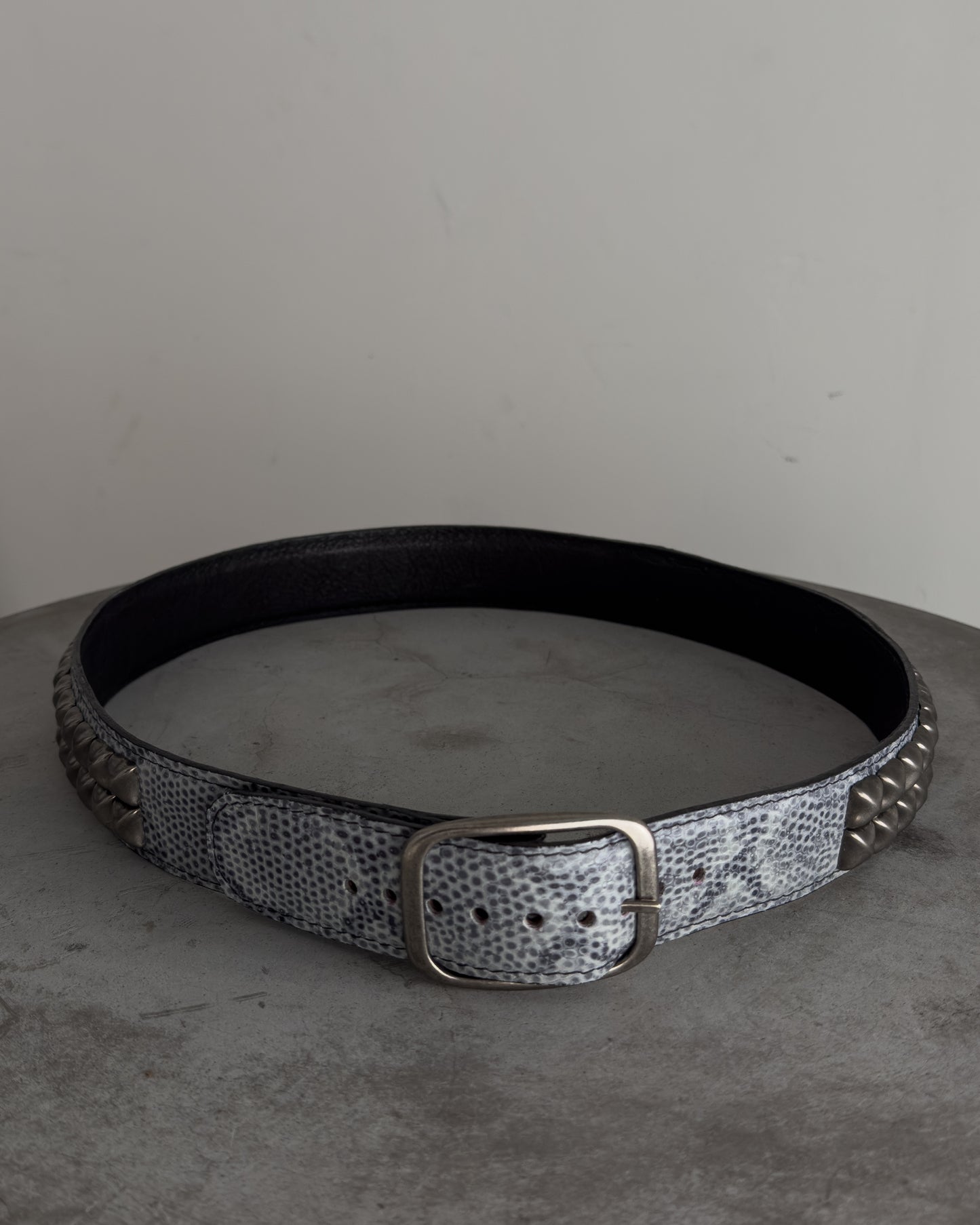 Snakeskin Print Studded Belt