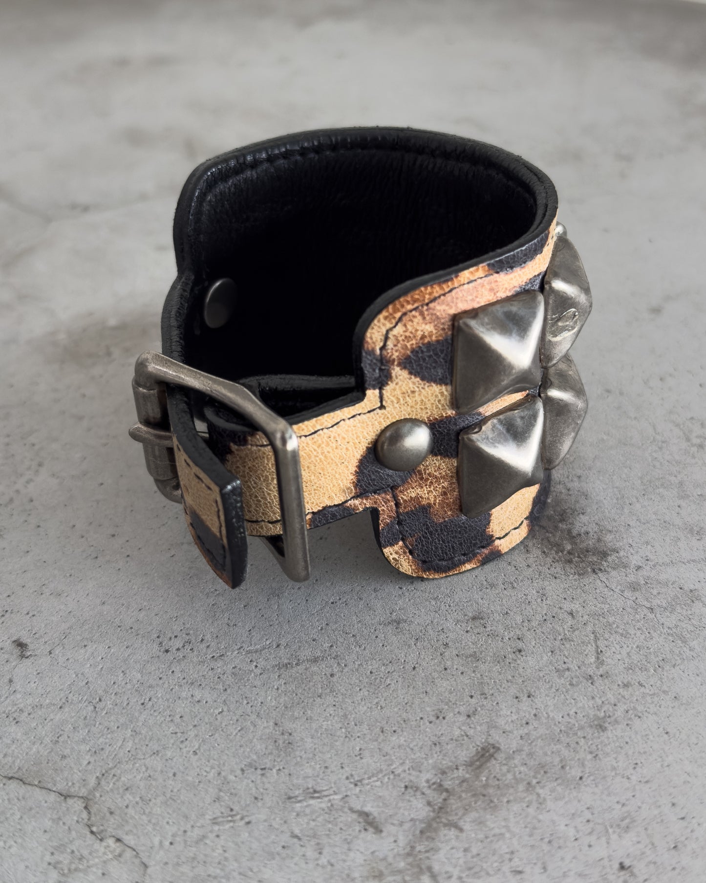 Leopard Print Leather Studded Bracelet