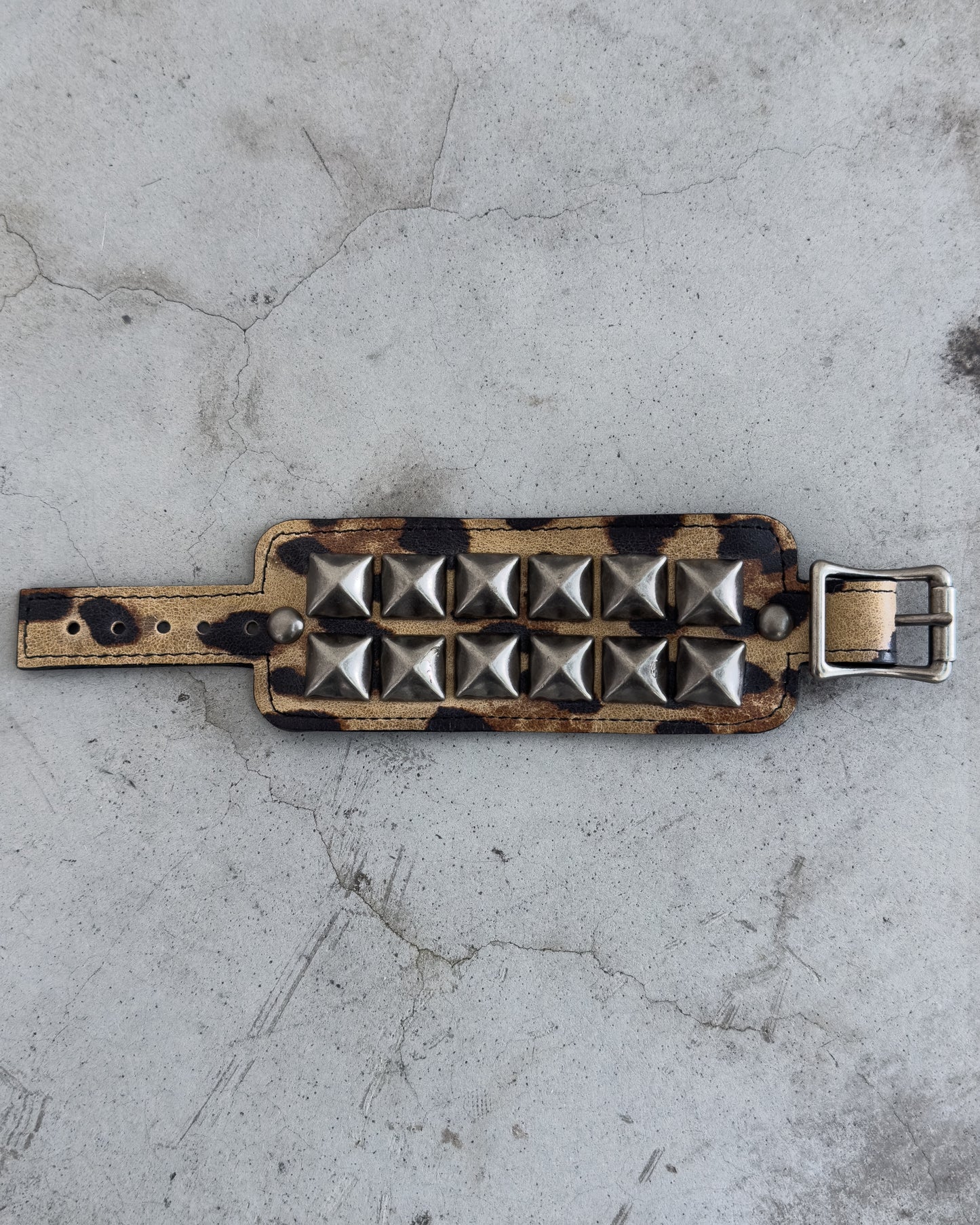 Leopard Print Leather Studded Bracelet