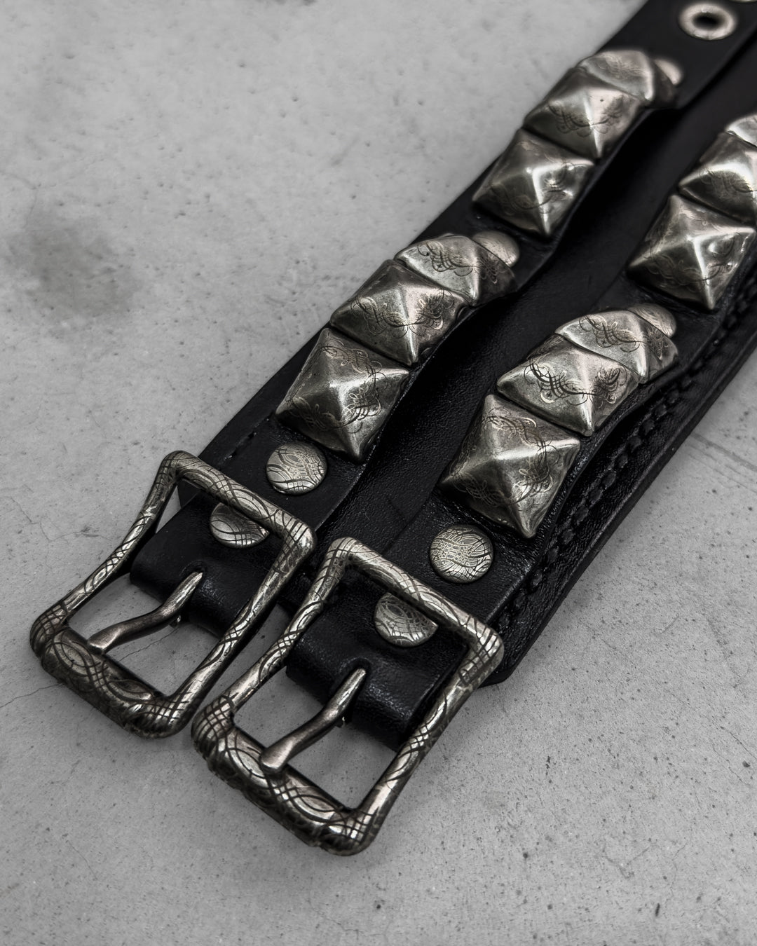 Engraved Double Strap Studded Bracelet