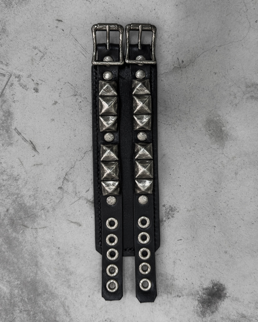 Engraved Double Strap Studded Bracelet