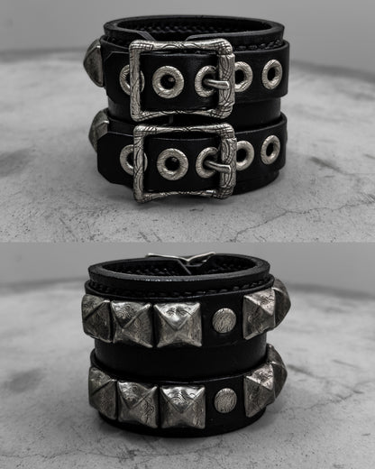 Engraved Double Strap Studded Bracelet
