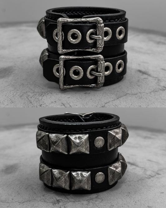 Engraved Double Strap Studded Bracelet
