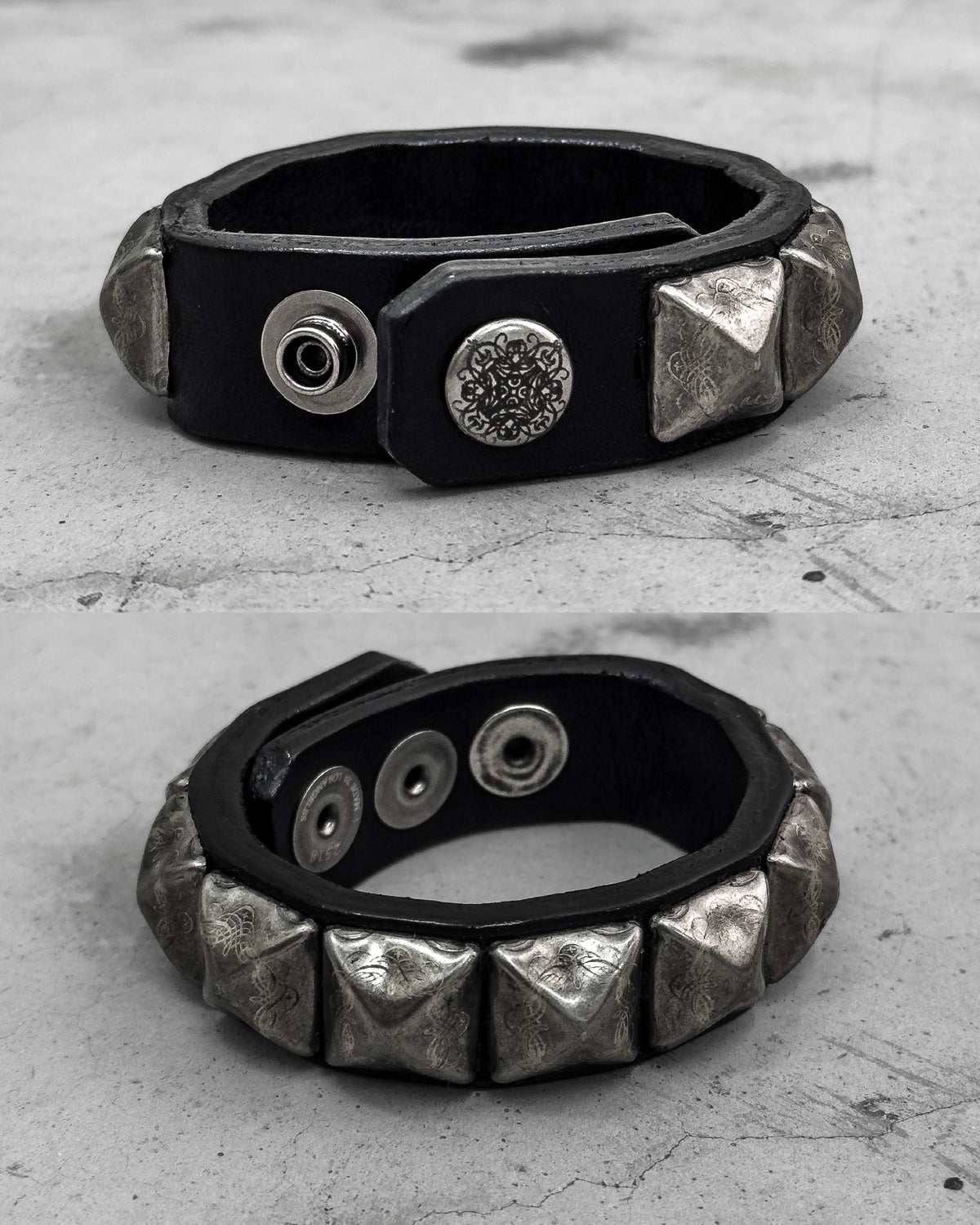 Engraved Pyramid Snap Bracelet