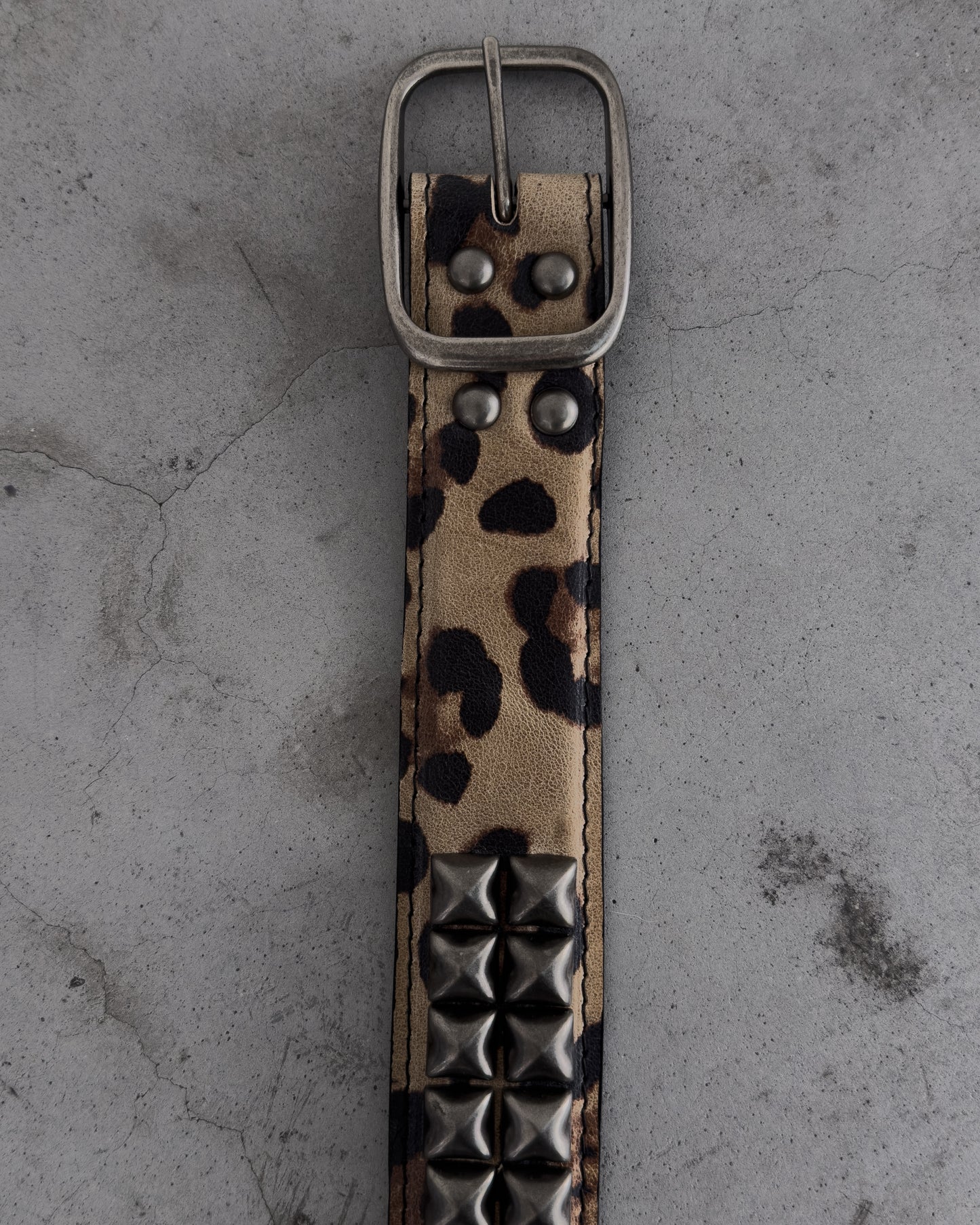 Leopard Print Studded Leather Belt