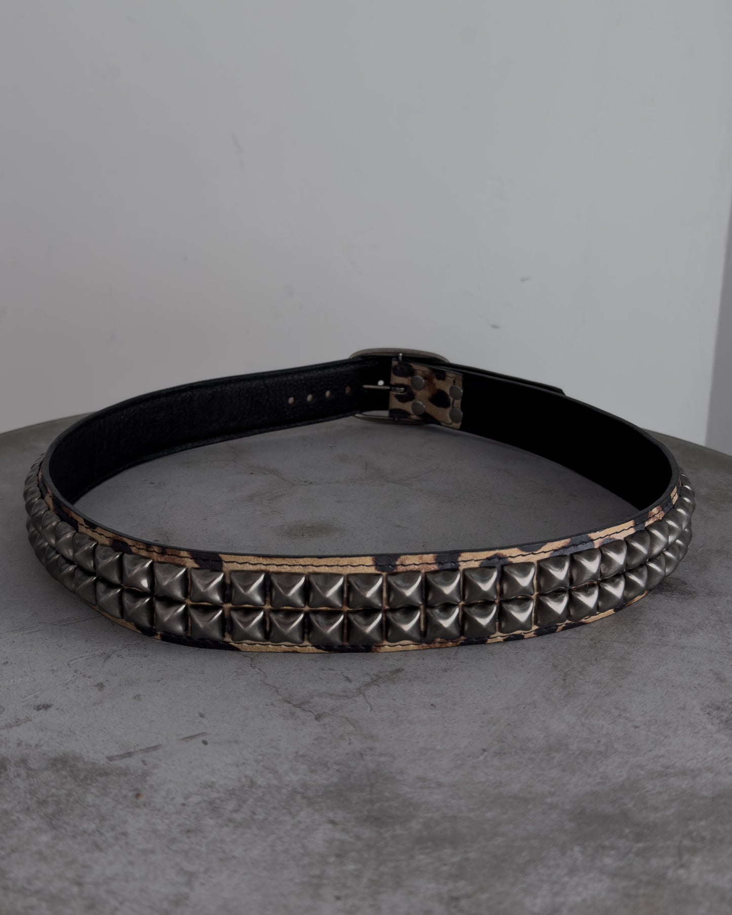 Leopard Print Studded Leather Belt