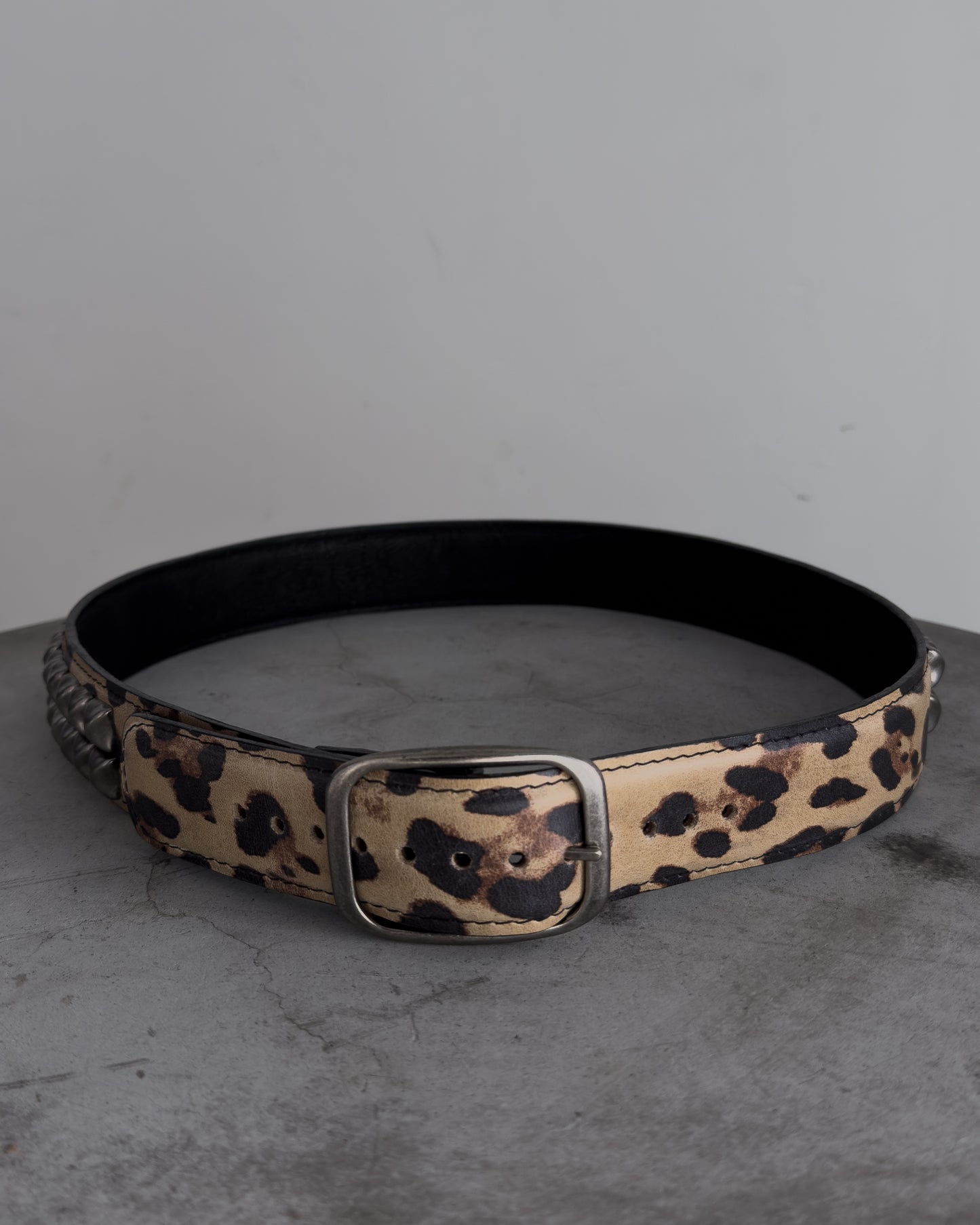 Leopard Print Studded Leather Belt