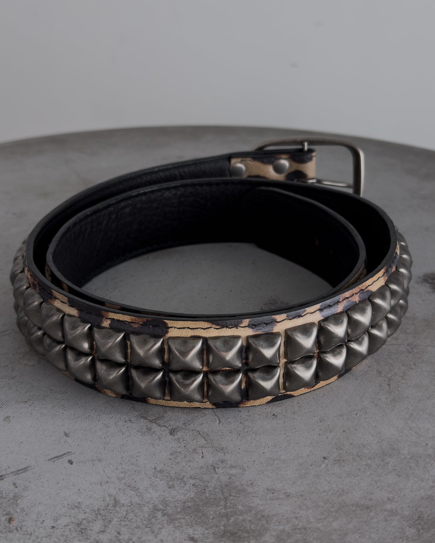 Leopard Print Studded Leather Belt