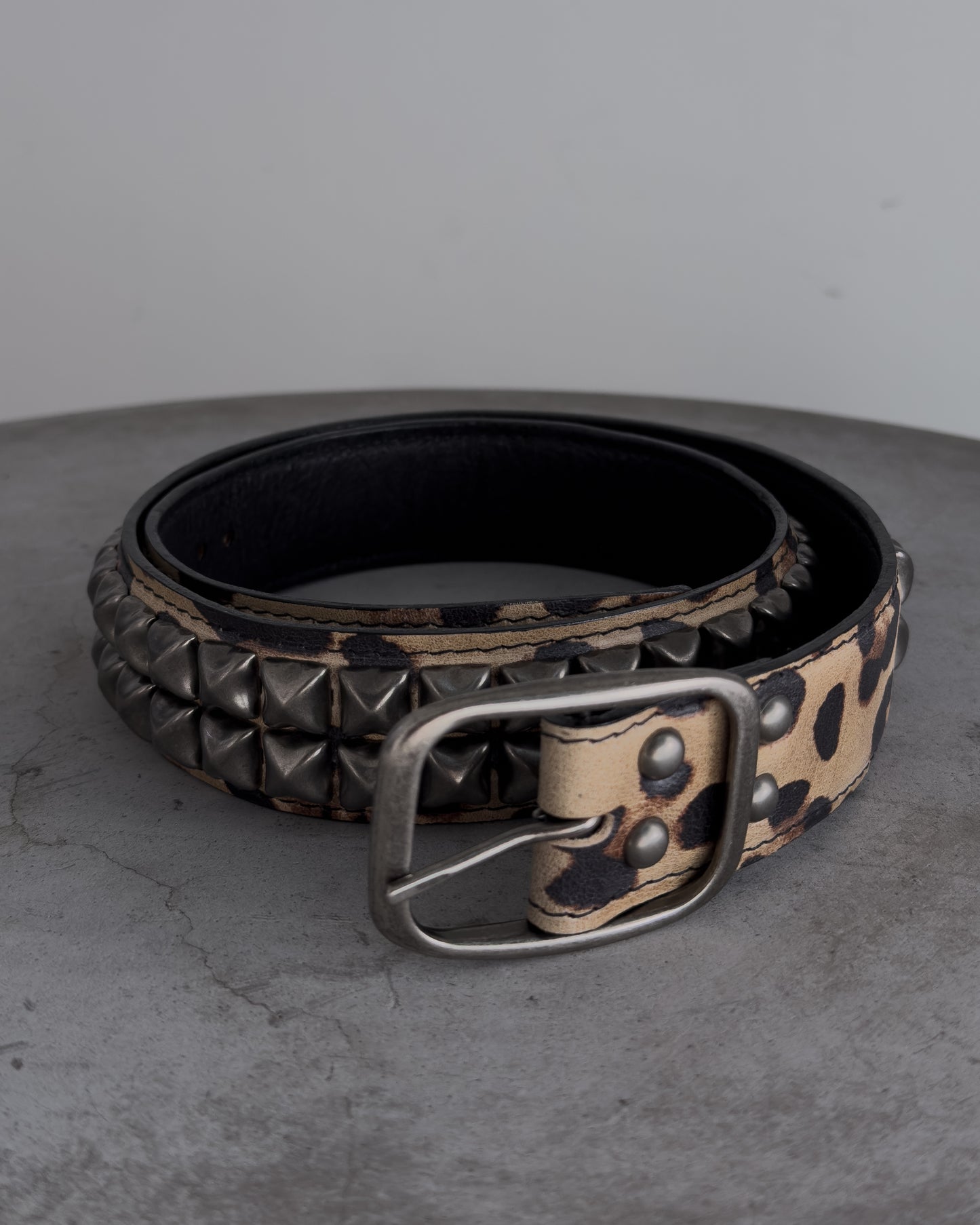 Leopard Print Studded Leather Belt
