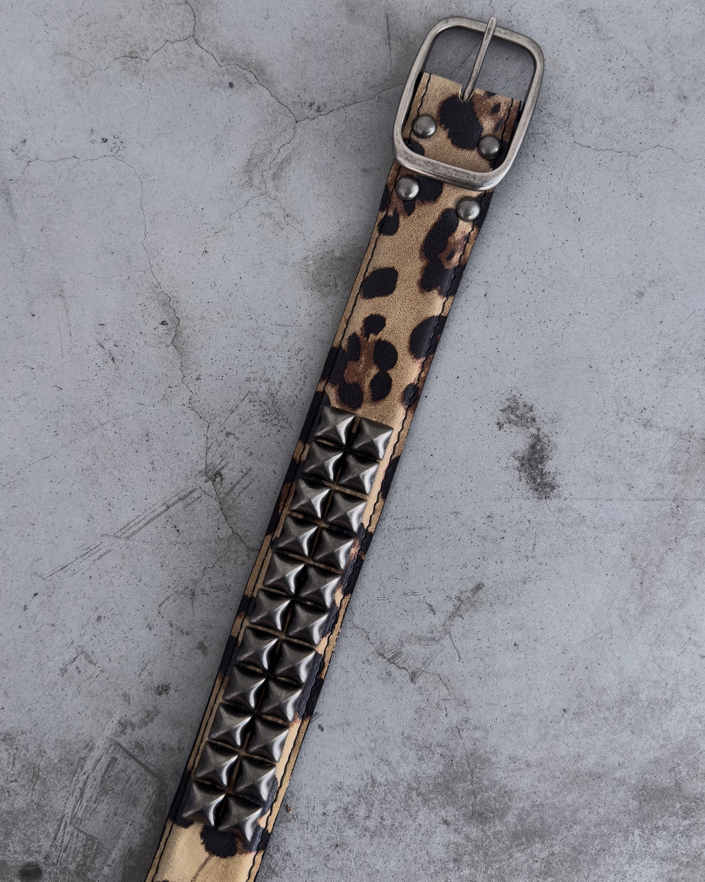 Leopard Print Studded Leather Belt