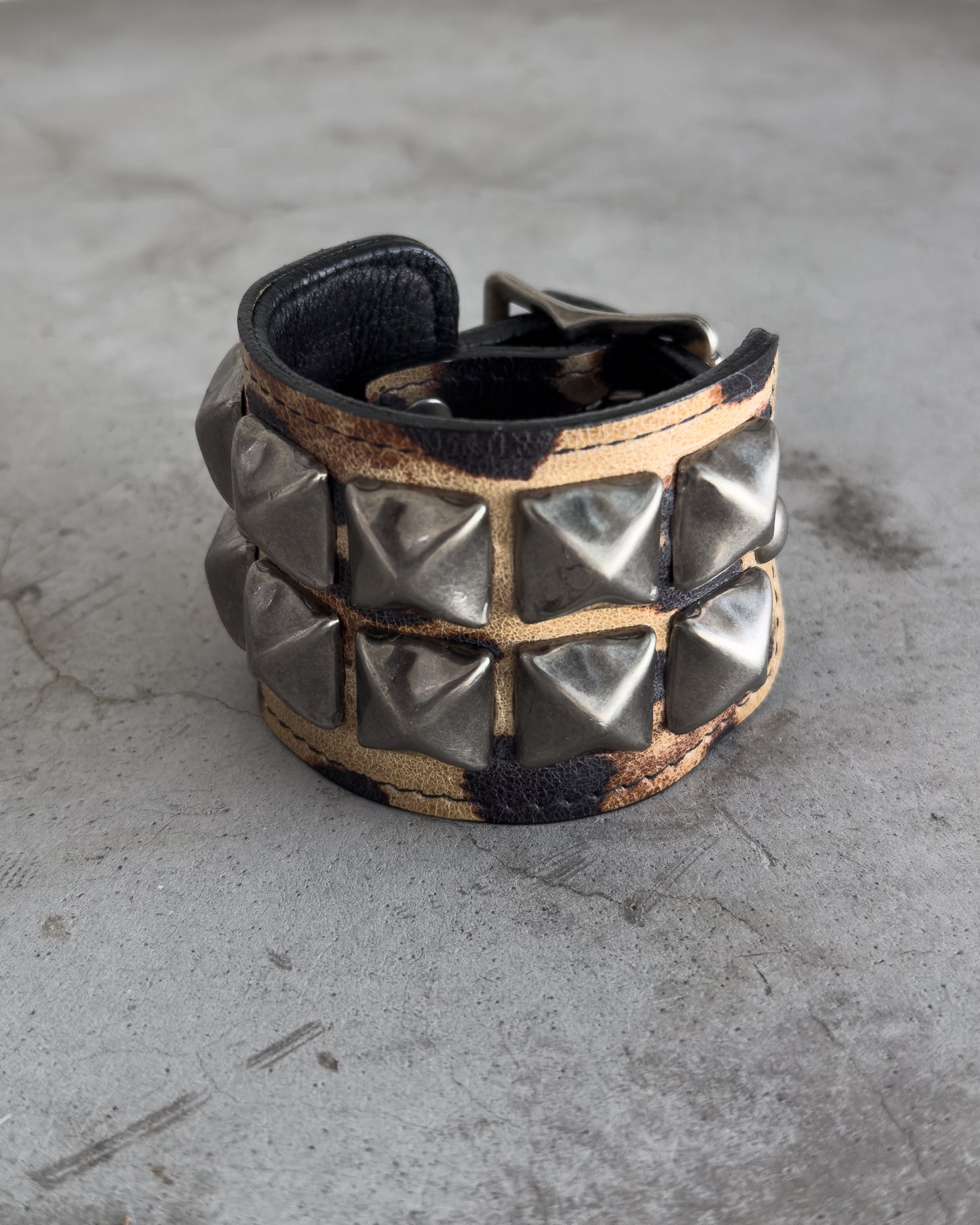 Leopard Print Leather Studded Bracelet