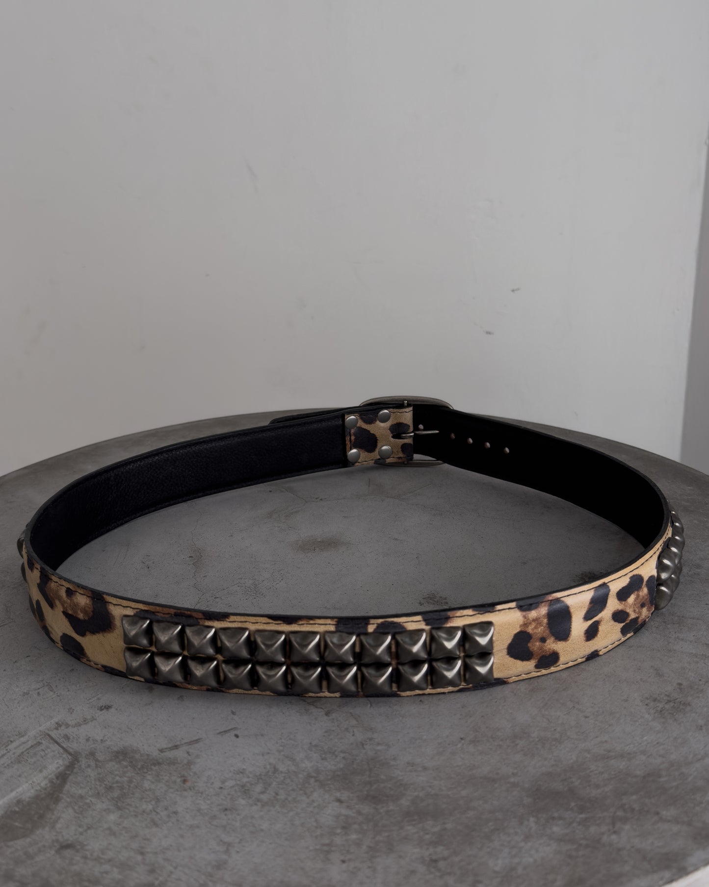 Leopard Print Studded Leather Belt
