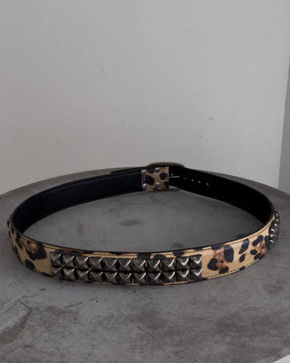 Leopard Print Studded Leather Belt