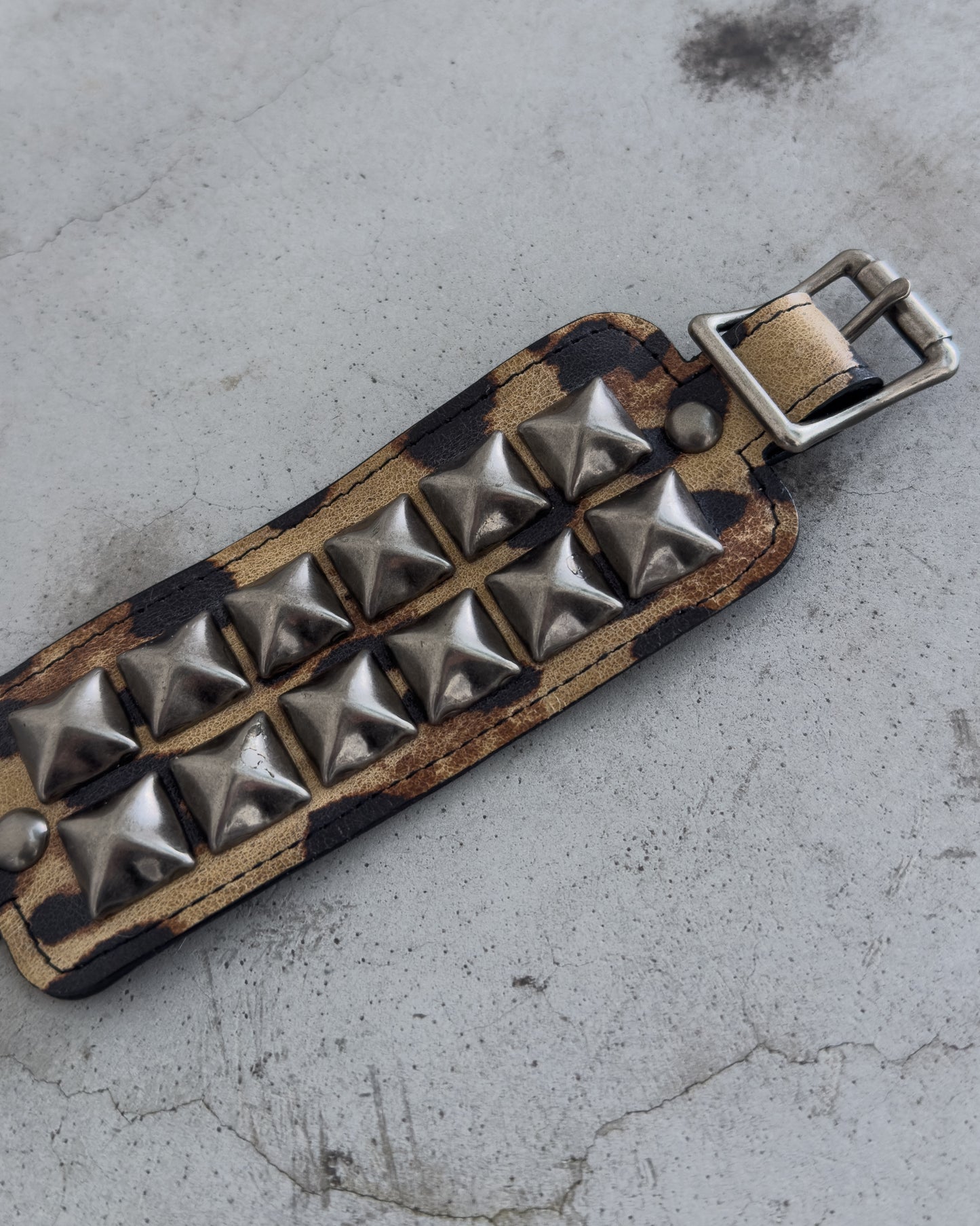 Leopard Print Leather Studded Bracelet