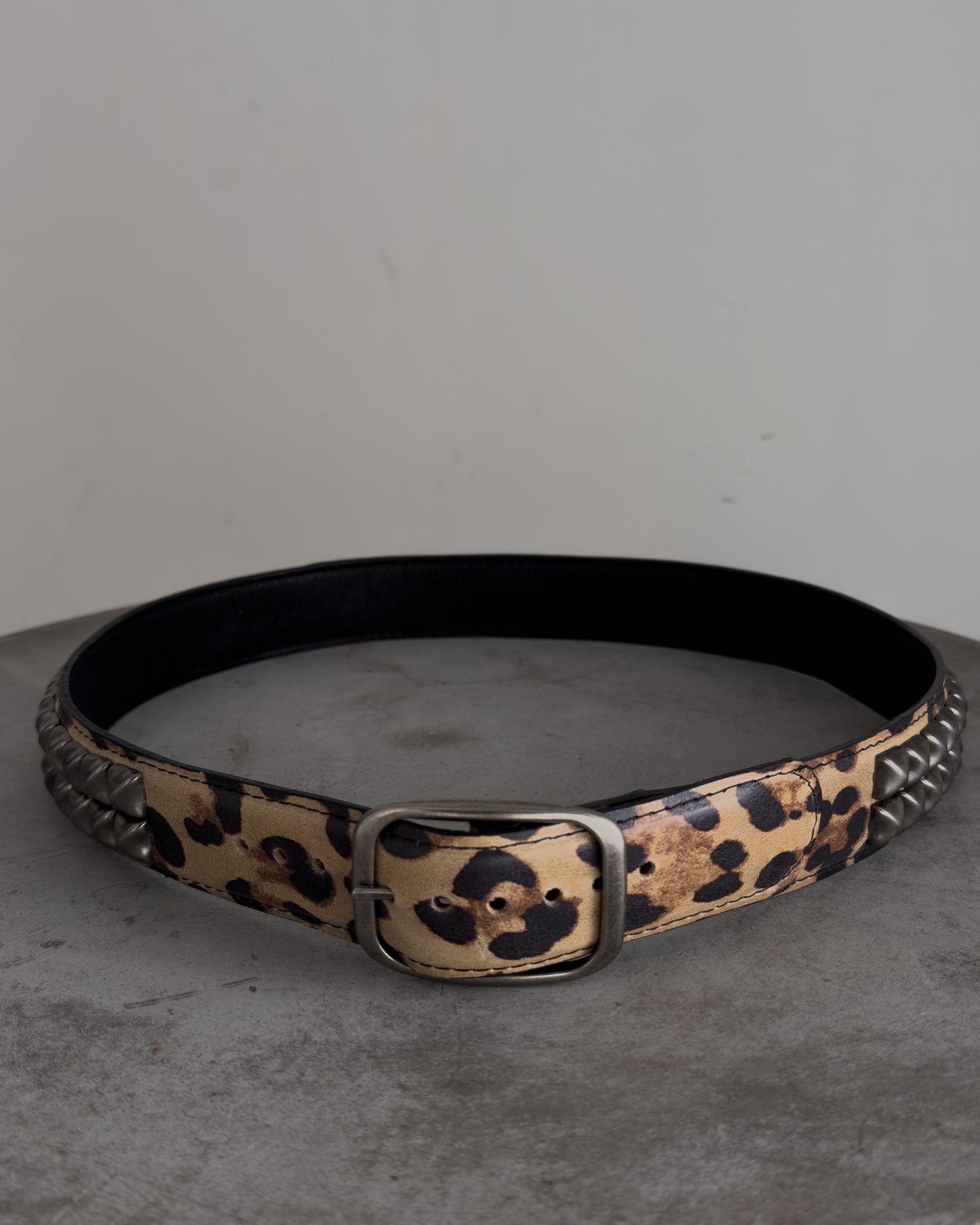 Leopard Print Studded Leather Belt
