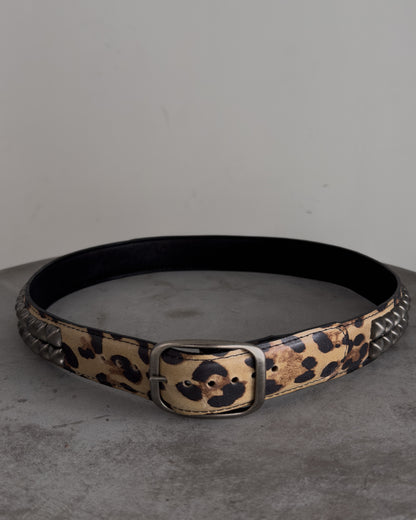 Leopard Print Studded Leather Belt