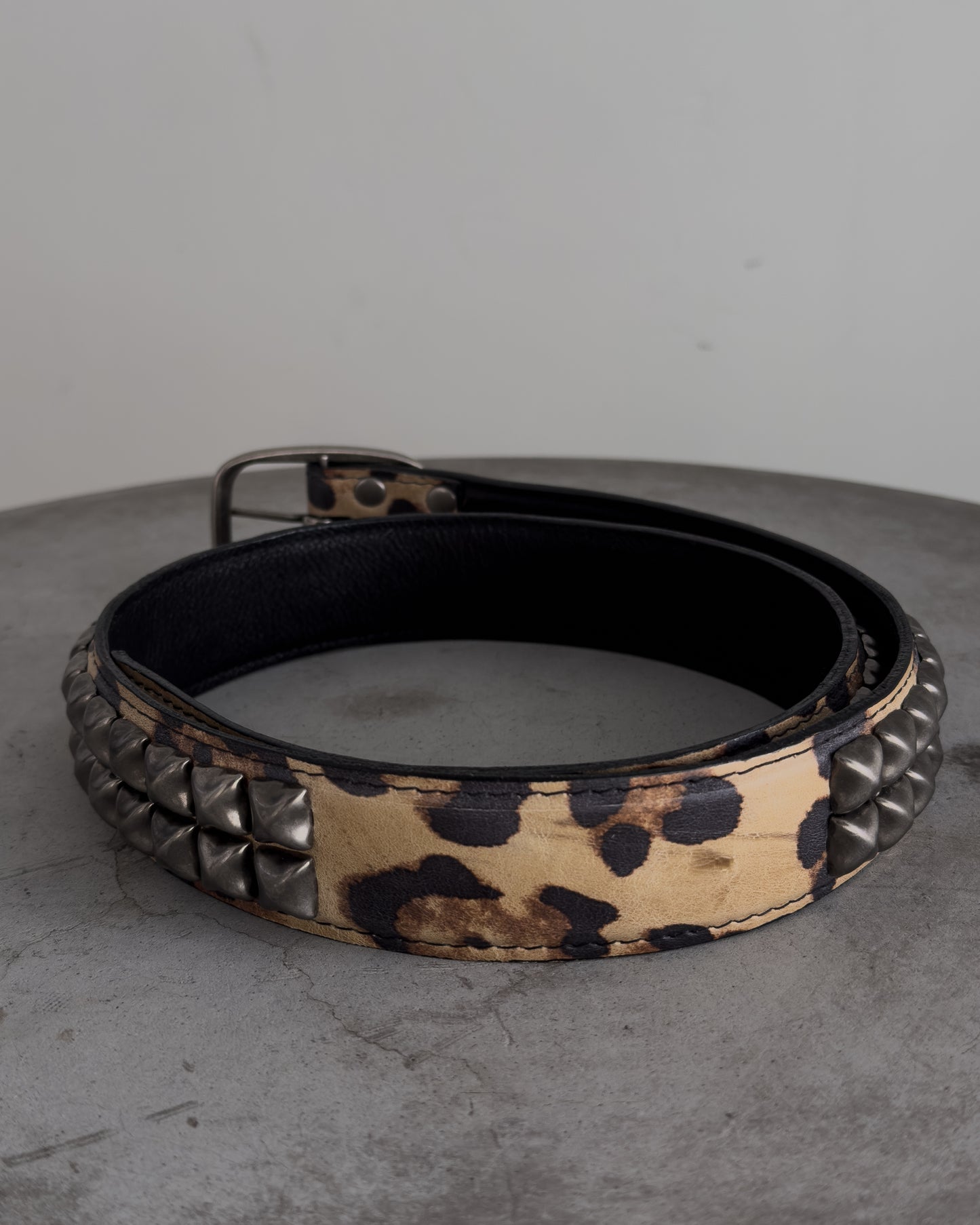 Leopard Print Studded Leather Belt