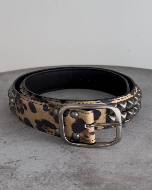 Leopard Print Studded Leather Belt