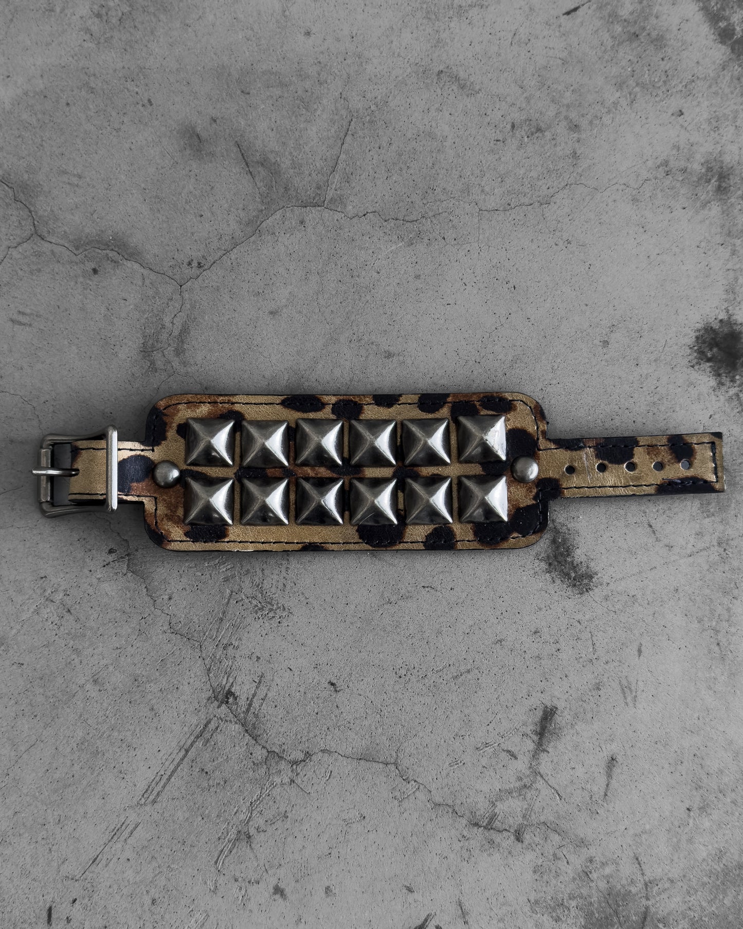 Leopard Print Leather Studded Bracelet